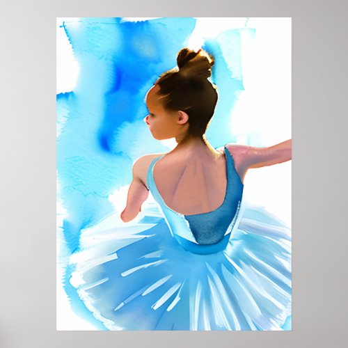 Beautiful Young Ballerina in Blue  Poster