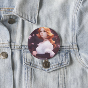 Beautiful Young Girl Amongst Pink Flowers Portrait Button