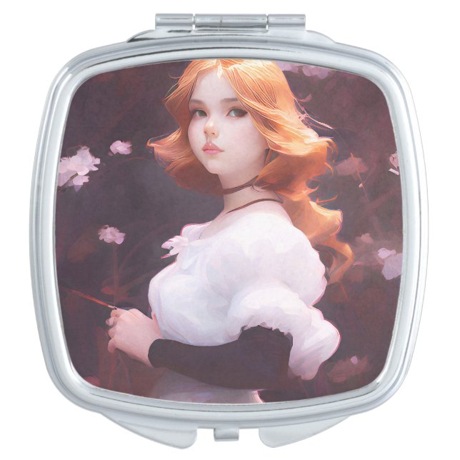 Beautiful Young Girl Amongst Pink Flowers Portrait Compact Mirror (Front)