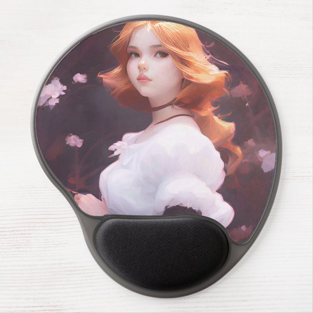 Beautiful Young Girl Amongst Pink Flowers Portrait Gel Mouse Pad (Front)