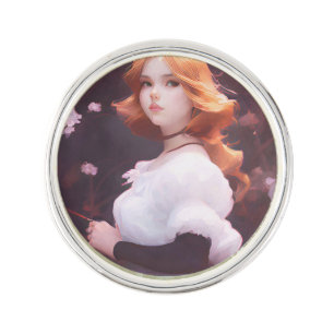 Beautiful Young Girl Amongst Pink Flowers Portrait Lapel Pin