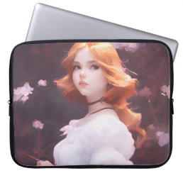 Beautiful Young Girl Amongst Pink Flowers Portrait Laptop Sleeve
