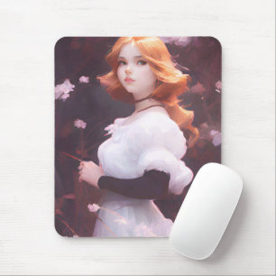 Beautiful Young Girl Amongst Pink Flowers Portrait Mouse Pad