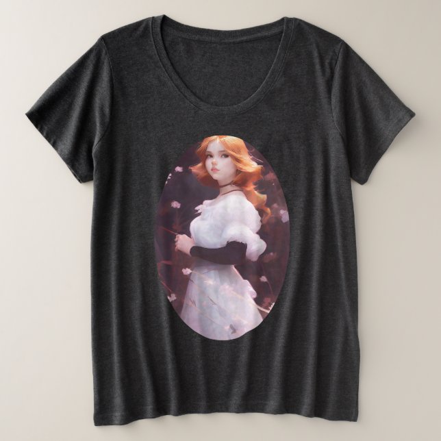 Beautiful Young Girl Amongst Pink Flowers Portrait Plus Size T-Shirt (Design Front)