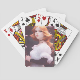 Beautiful Young Girl Amongst Pink Flowers Portrait Poker Cards