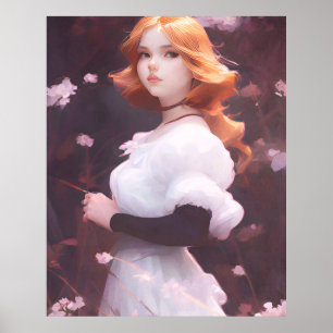 Beautiful Young Girl Amongst Pink Flowers Portrait Poster