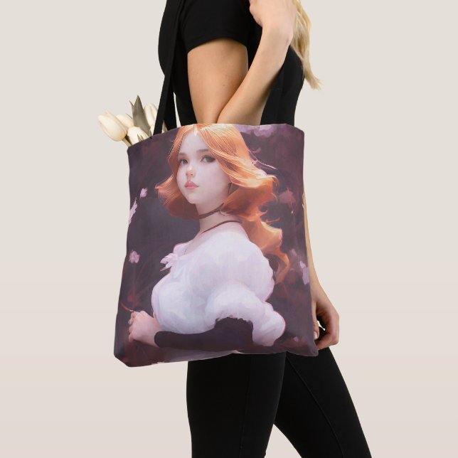 Beautiful Young Girl Amongst Pink Flowers Portrait Tote Bag (Close Up)