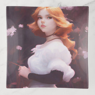 Beautiful Young Girl Amongst Pink Flowers Portrait Trinket Tray