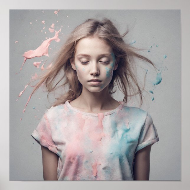 Beautiful young girl, monotone, splashes of Colors Poster (Front)