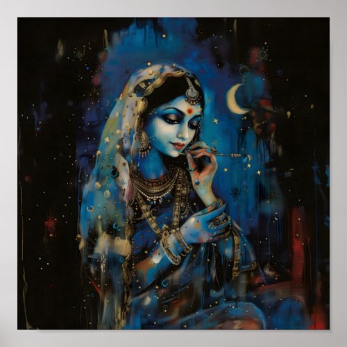 Beautiful Young Hindu Woman Vintage Art Matte  Poster