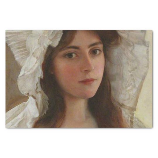 Beautiful Young Lady By Albert Lynch Vintage Art Tissue Paper