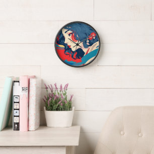 Beautiful young lady portrait art clock