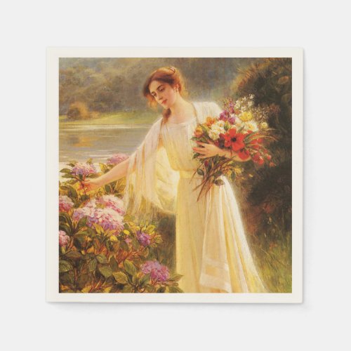 Beautifulyoung lady with flowersby Albert Lynch Paper Napkins