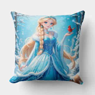 Beautiful young snow maiden throw pillow