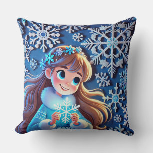 Beautiful young snow maiden throw pillow