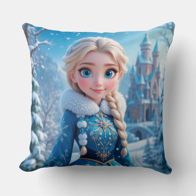Beautiful  young snow maiden throw pillow (Front)