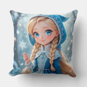 Beautiful young snow maiden throw pillow