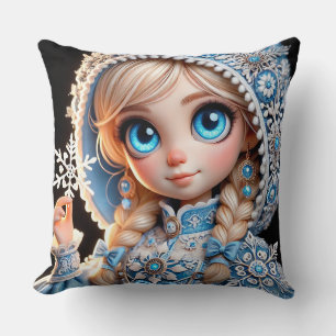 Beautiful young snow maiden throw pillow