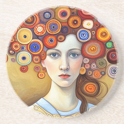 Beautiful Young Woman with Abstract Fllwers Incipi Coaster