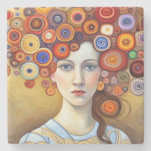 Beautiful Young Woman with Abstract Fllwers Incipi Stone Coaster