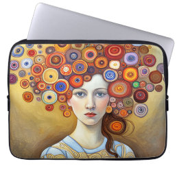 Beautiful Young Woman with Abstract Fllwers Laptop Sleeve