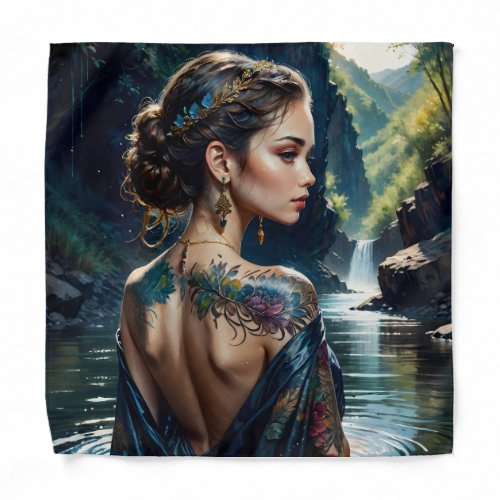 Beautiful young woman with tatoo on her shoulder  bandana