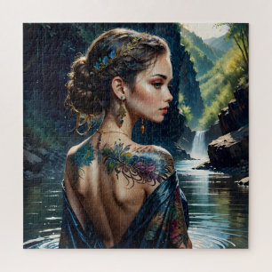 Beautiful young woman with tatoo on her shoulder. jigsaw puzzle