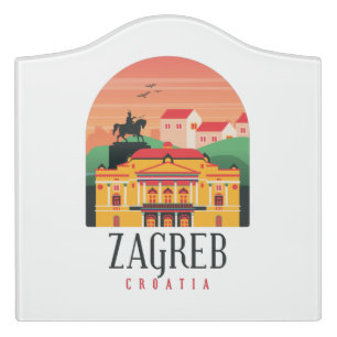 Beautiful Zagreb Croatia Cityscape Vintage Door Sign