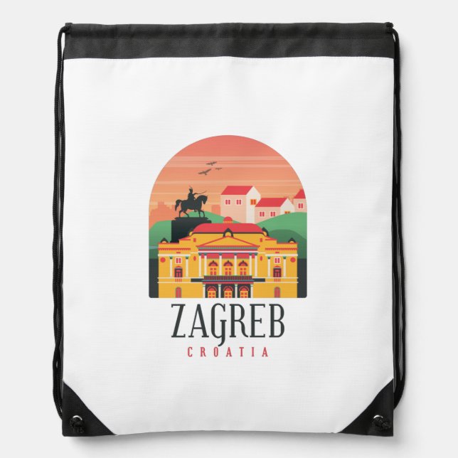 Beautiful Zagreb Croatia Cityscape Vintage   Drawstring Bag (Front)