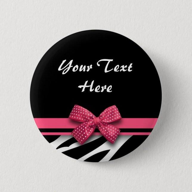 beautiful zebra pink bow button (Front)