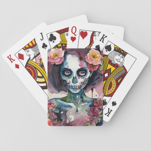 Beautiful Zombie Floral Watercolor Portrait Poker Cards