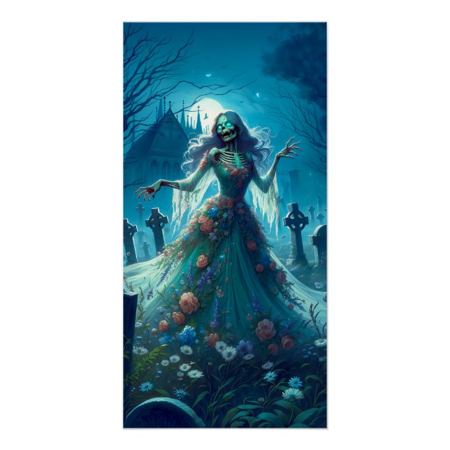 Beautiful Zombie in Graveyard Poster (Front)