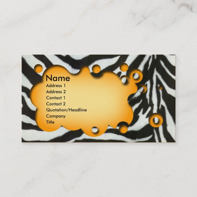 Beautifull customizable business card zebra (Front)