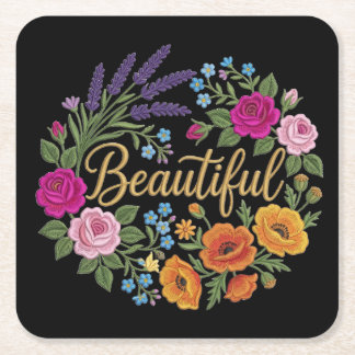 Beautifull flower bouquet square paper coaster