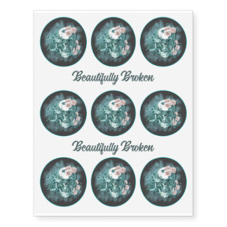Beautifully Broken Dark Romance Skull With Roses Temporary Tattoos