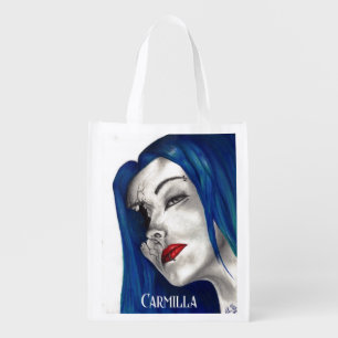 Beautifully Broken Fantasy Goth Girl Blue Hair Art Grocery Bag