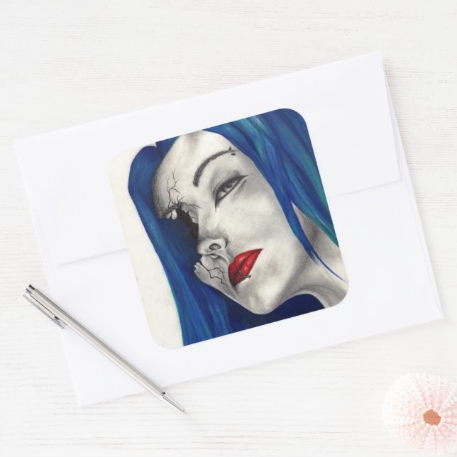 Beautifully Broken Fantasy Goth Horror Surreal Art Square Sticker (Envelope)