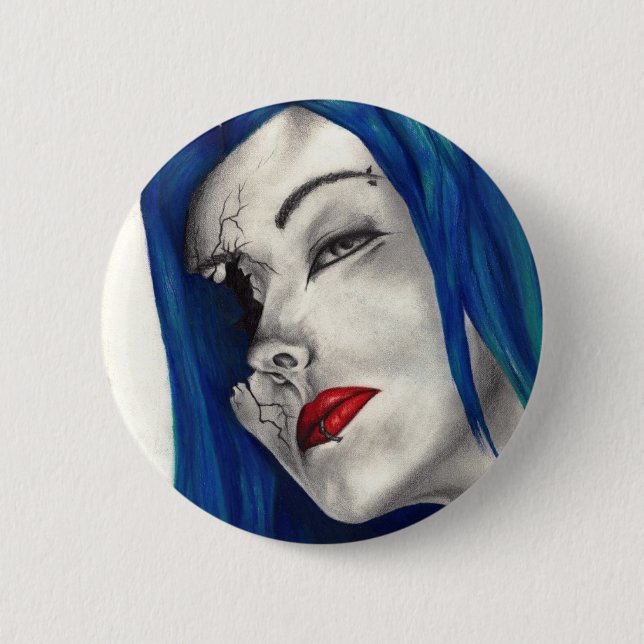 Beautifully Broken Goth Girl Fantasy Original Art Button (Front)