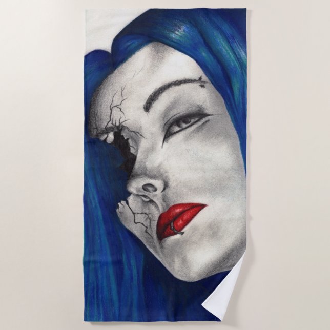 Beautifully Broken Goth Girl Horror Fantasy Art Beach Towel (Front)