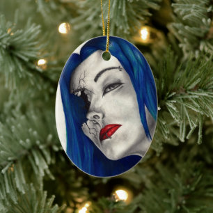 Beautifully Broken Goth Lady Fantasy Original Art Ceramic Ornament