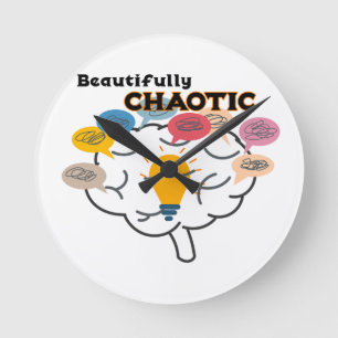 Beautifully Chaotic – ADHD Brain Illustration Round Clock