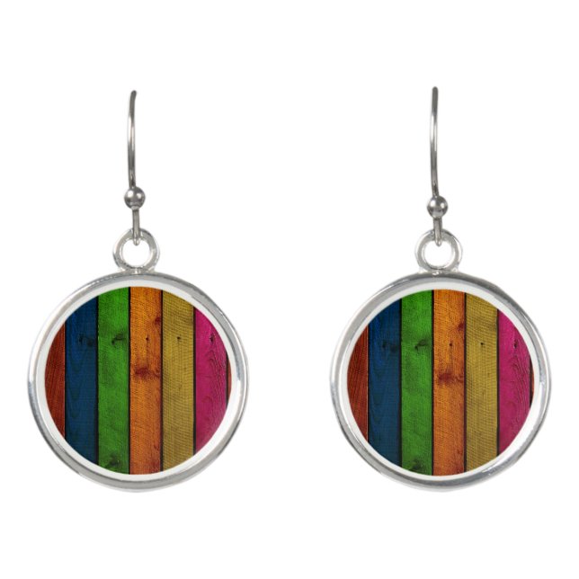 beautifully colored wooden planks earrings (Front)