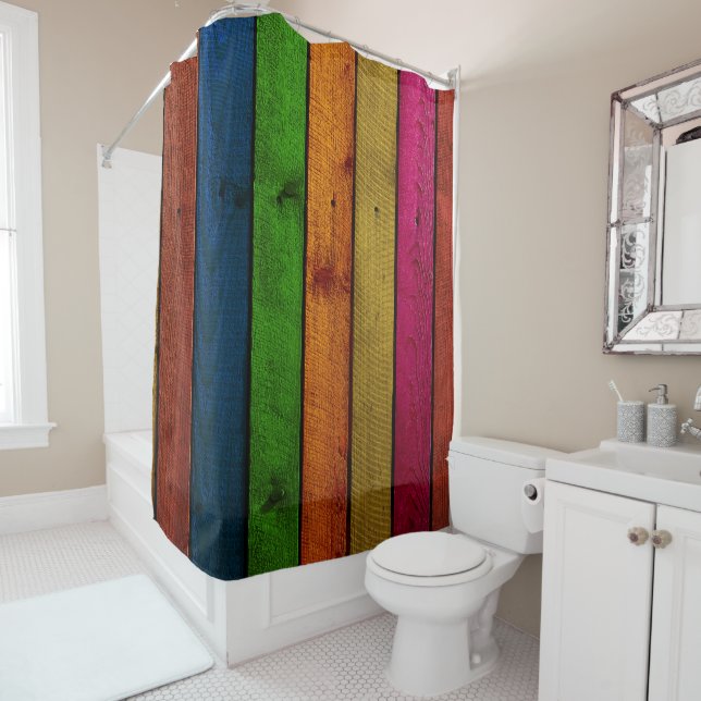 beautifully colored wooden planks shower curtain (In Situ)
