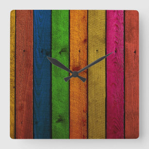 beautifully colored wooden planks square wall clock
