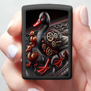 Beautifully Crafted Mechanical Duck and Ducklings Zippo Lighter