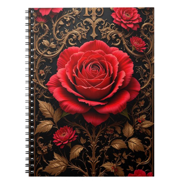 Beautifully designed red rose notebook (Front)