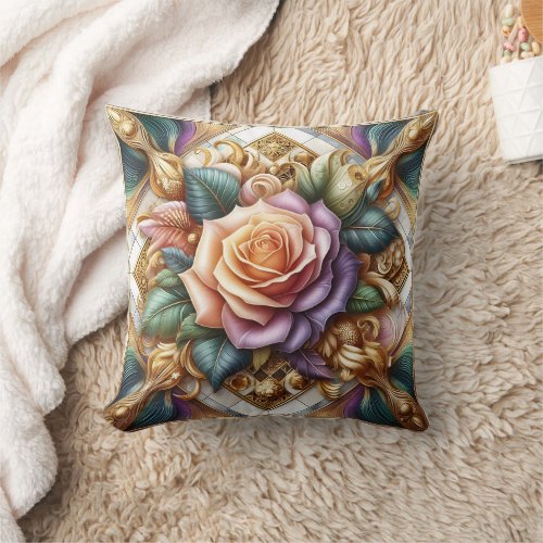 Beautifully Designed Roses in Intricate Art Throw Pillow