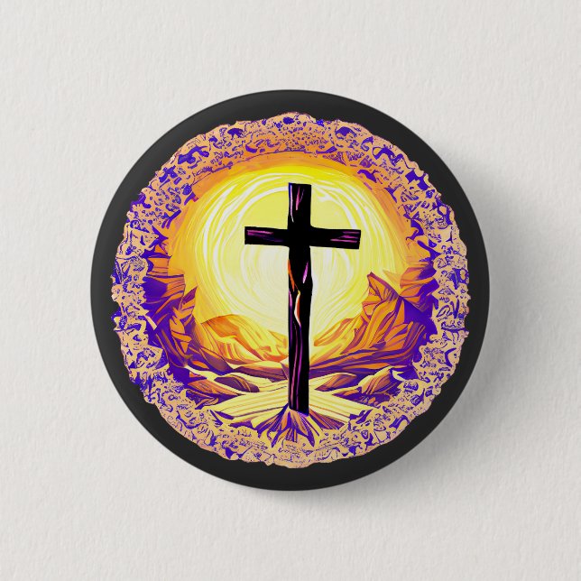 Beautifully Detailed Christian Cross Button (Front)