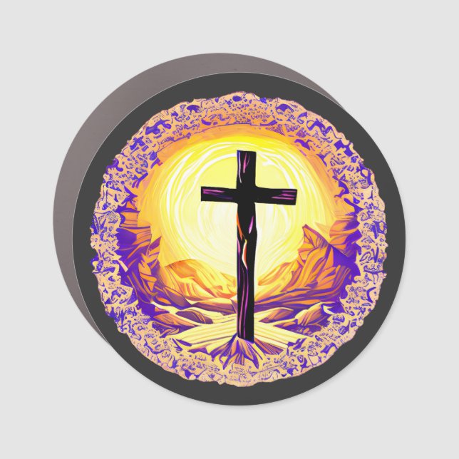 Beautifully Detailed Christian Cross Car Magnet (Front)
