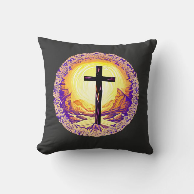 Beautifully Detailed Christian Cross Throw Pillow (Front)